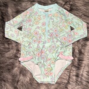 Carter’s Toddler Girl One Piece Rash Guard Long Sleeve Zip Swim Suit 18 Months